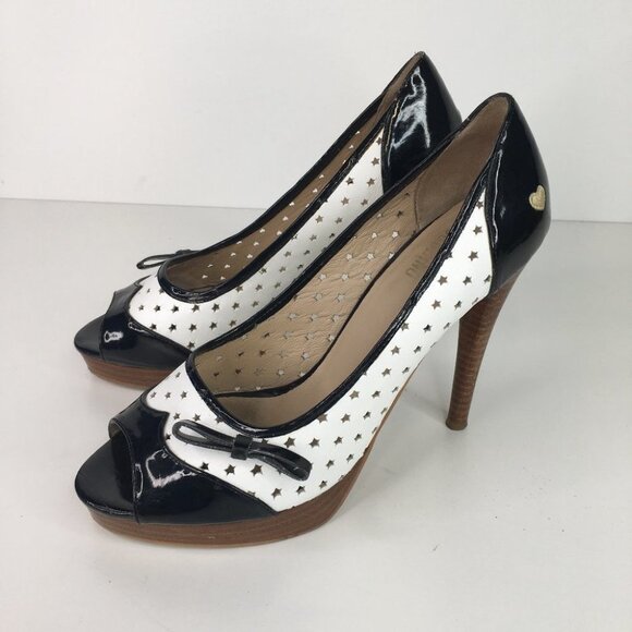 Moschino Black & White Open Toe Stars Heels Size 38  Pin Up Style - Picture 3 of 14